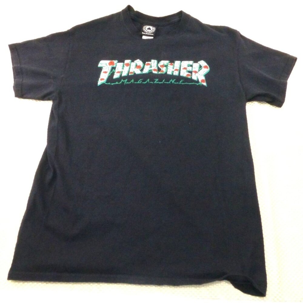 Thrasher Magazine Black Tee With Rose & Thorn Graphic Skateboard Style M